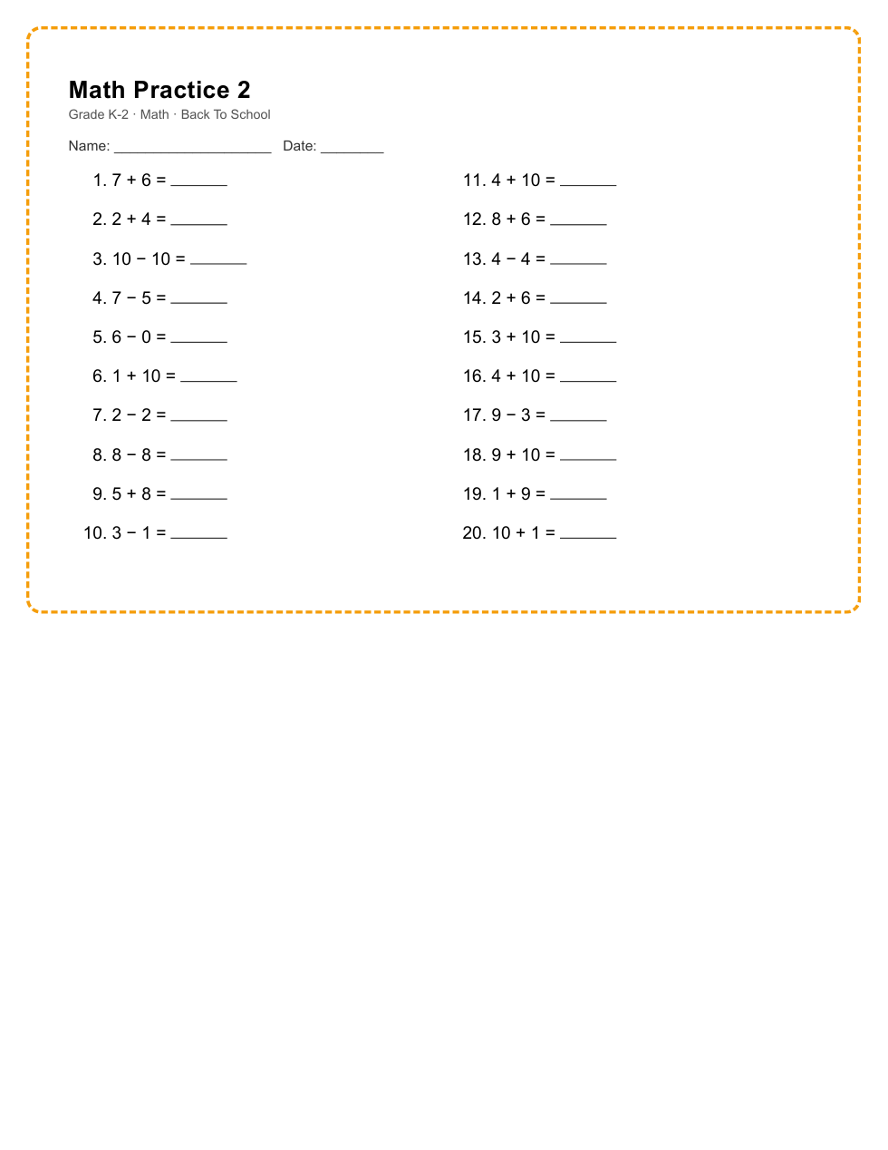 K-2 Math Worksheet Pack — 2